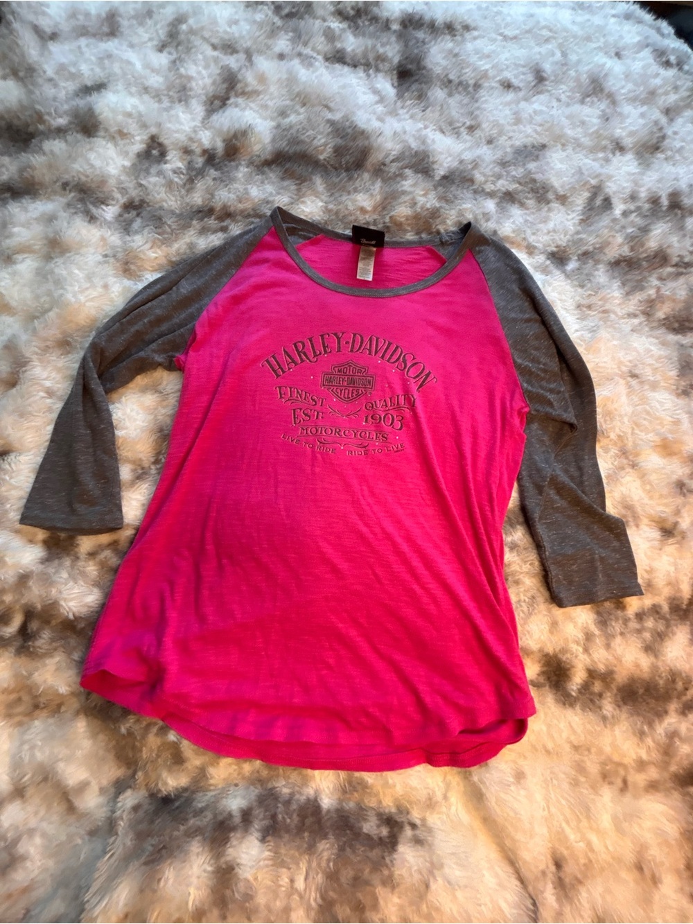 Harley-Davidson Hot Pink Tee with Gray Trim and Logo